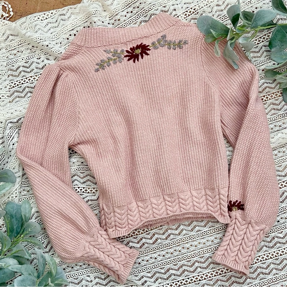 Embroidered Cardigan Floral 3 Button by Allison New York PEACHY-PINK COLOR - Picture 6 of 9